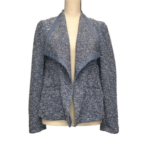 Talbots Blue/White Boucle Drape Front Blazer Size M - Picture 1 of 10